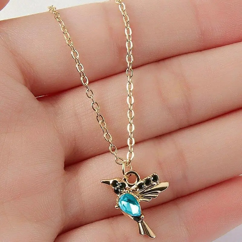 1+1 Offer: Hummingbird Necklace with Enamel and Zirconium Dioxide