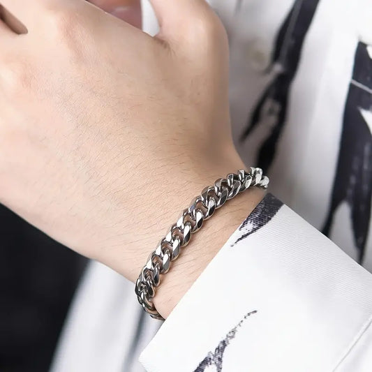 Stainless Steel Cuban Link Chain Bracelet Polished Finish
