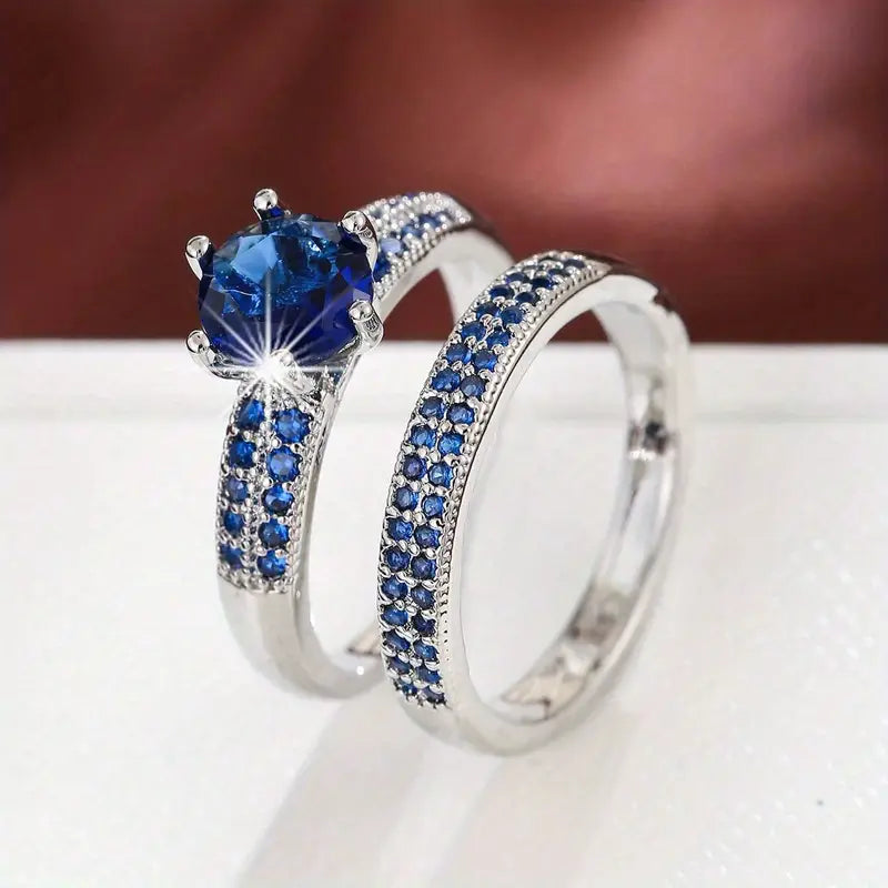 18K Gold Zirconia Eternity Rings Set