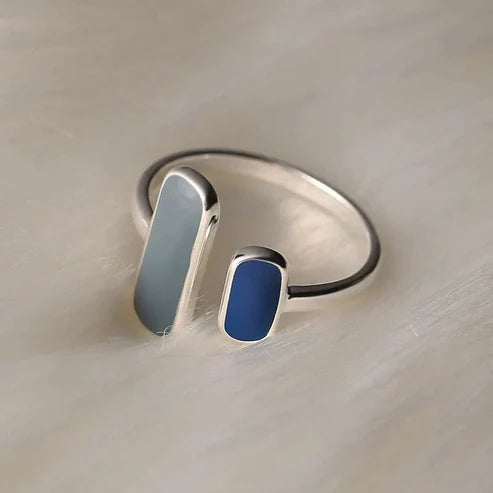 Adjustable Blue Natural Stone Ring in Silver