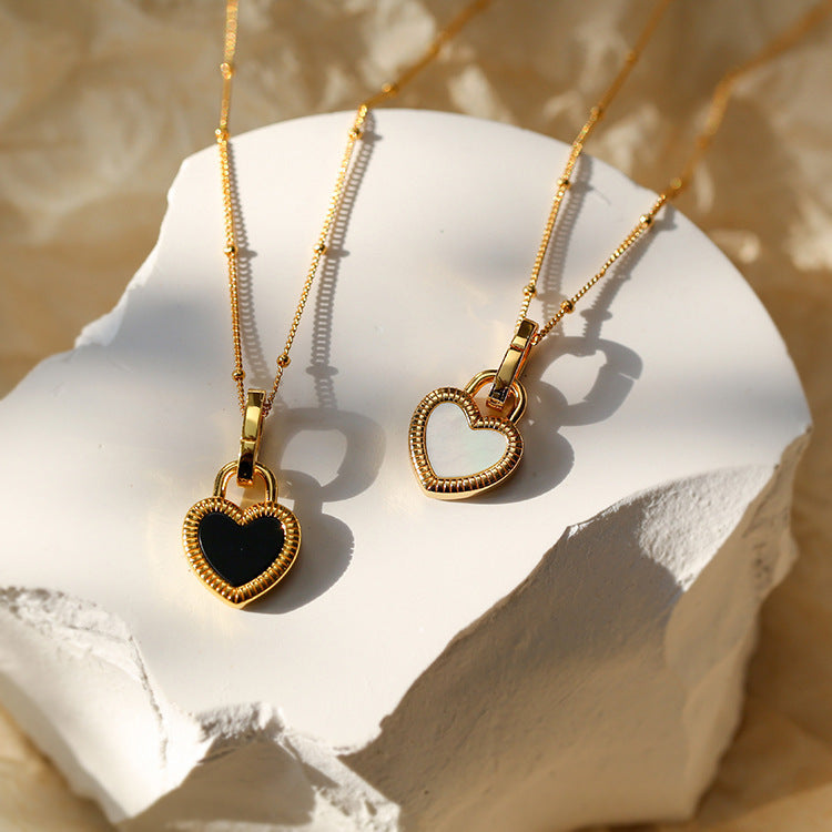 1+1 Offer: Black and White Heart Pendant Necklace in Gold