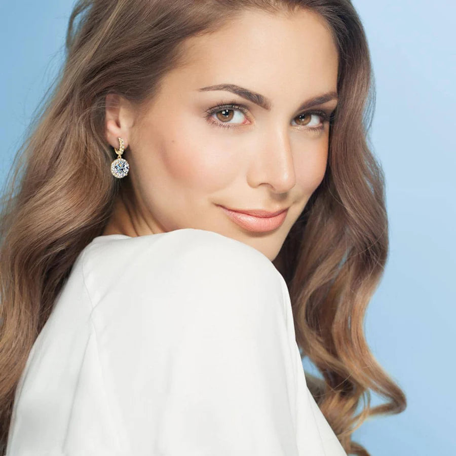 Round Moissanite Drop Earrings