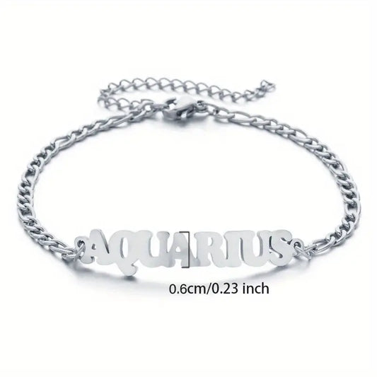 Stainless Steel Zodiac Letter Pendant Bracelet