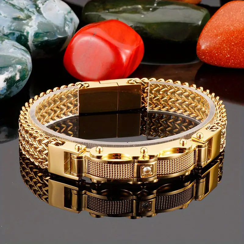 Premium Titanium Steel Bracelet With Gemstone Inlay