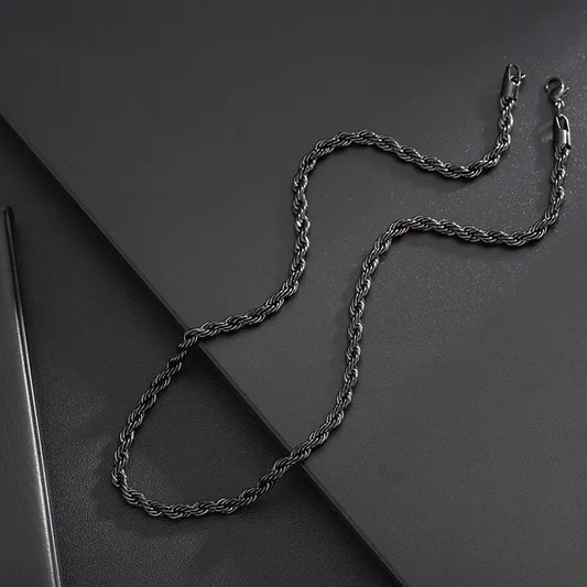 Men's Titanium Steel Black Rope Chain Necklace