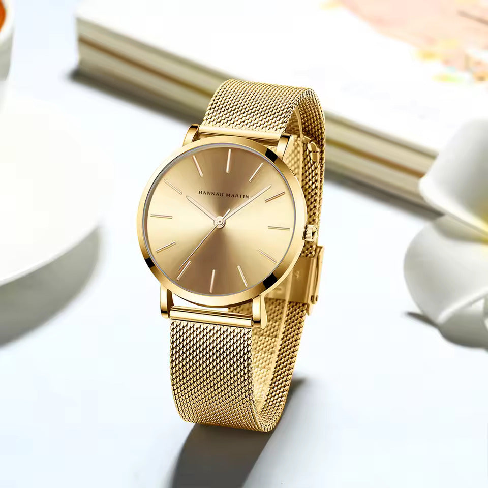 Luxurious Rose Gold Quartz Timepiece Alongside Bracelet