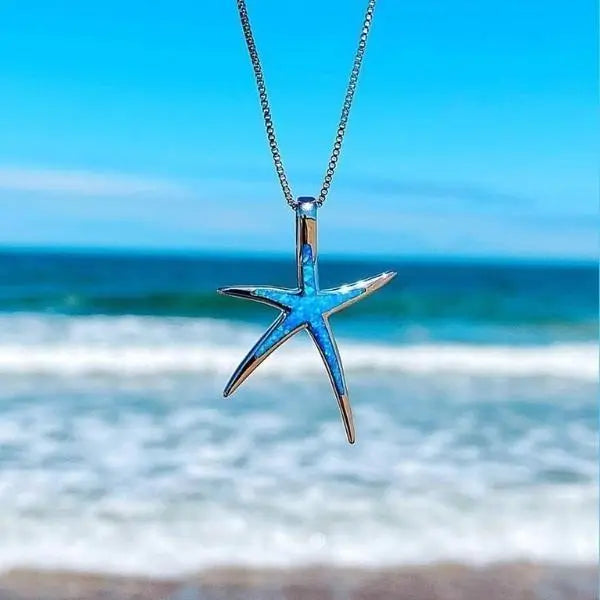 1+1 Offer: Blue Opal and Silver Starfish Necklace