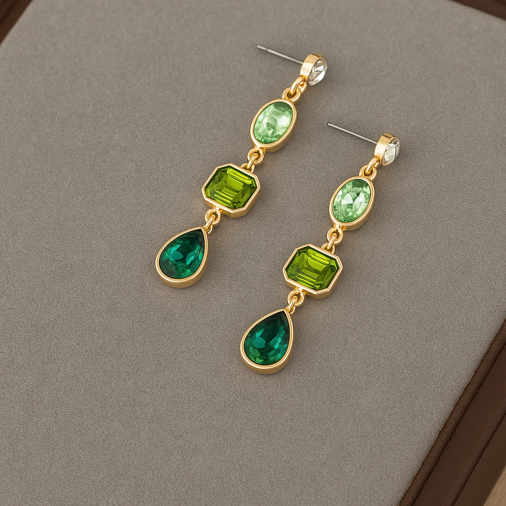 Kona | Pendant Earrings With Green Stones