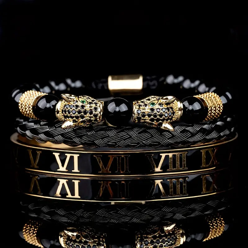 Men's Luxury Double Leopard Head Bracelet Collection