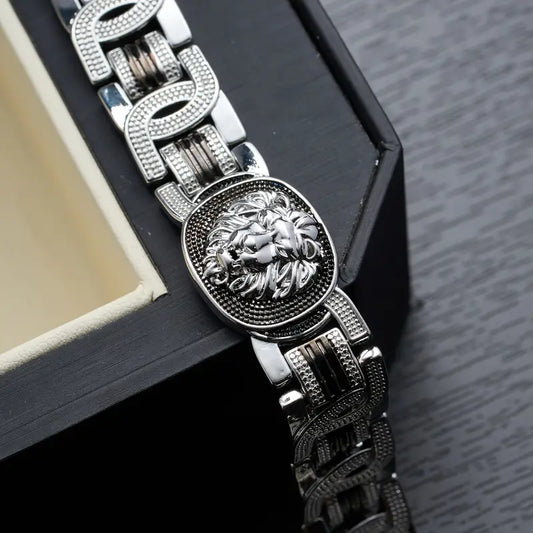 Golden Plated Lion Forested Sovereign King Bracelet