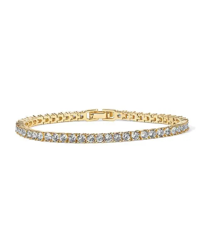 1+1 Offer: Golden Glow: Dazzling Crystal Tennis Bracelet