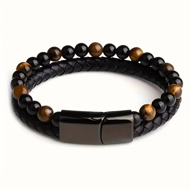 Luxurious Men's Twofold Layer Faux Leather Bracelet