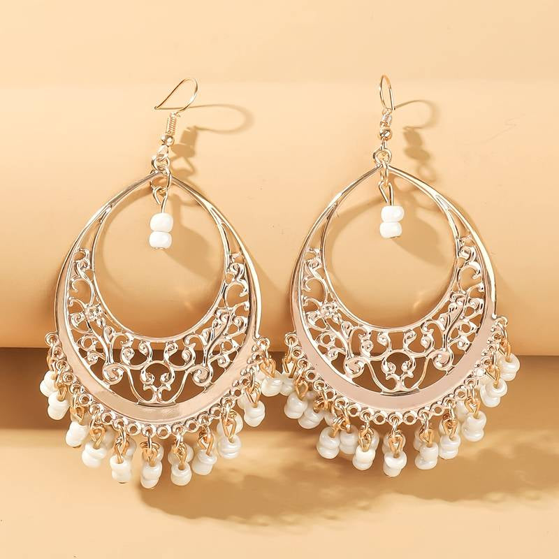 Vintage White Beads Mandala Earrings