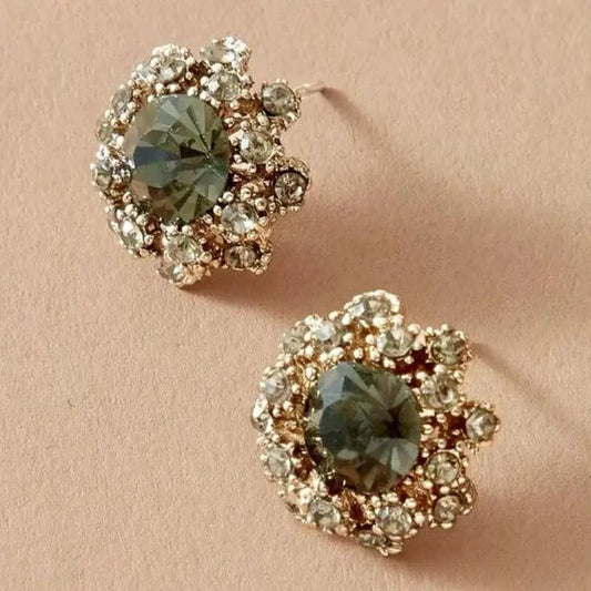 1+1 Offer: Green shiny round vintage earrings