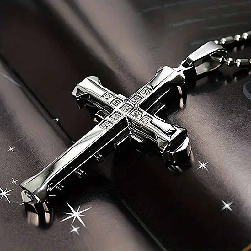 Men's Rhinestone Cross Pendant Necklace