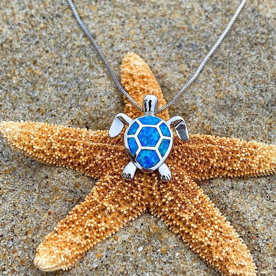 1+1 Offer: Sea Turtle Necklace + Earrings Set in Opal and Silver