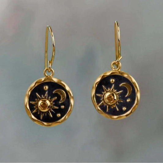 1+1 Offer: Earrings with Sun and Moon in Gold and Silver