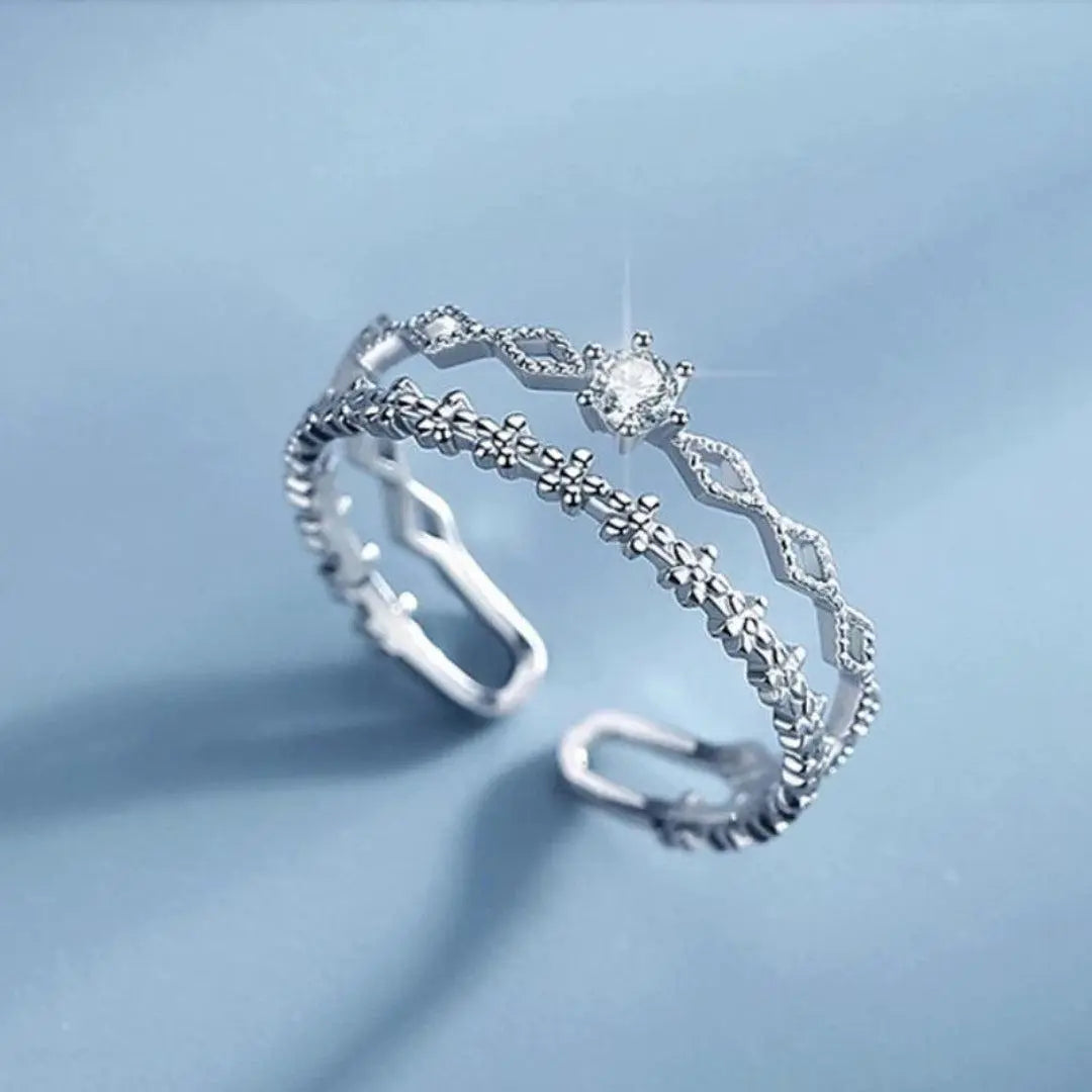 1+1 Offer: Adjustable Elegant Zirconia Ring made of Silver