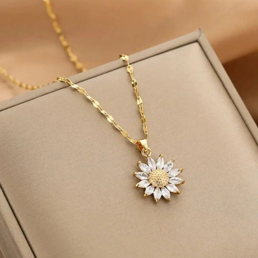 1+1 Offer: Crystal Sunflower Necklace in Gold