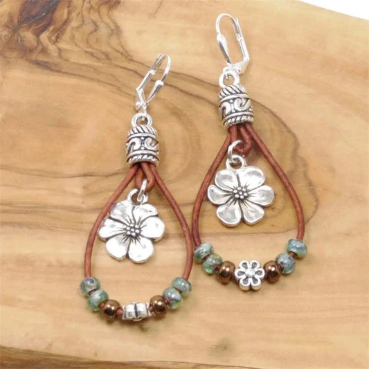 1+1 Offer: Vintage Floral Leather Earrings