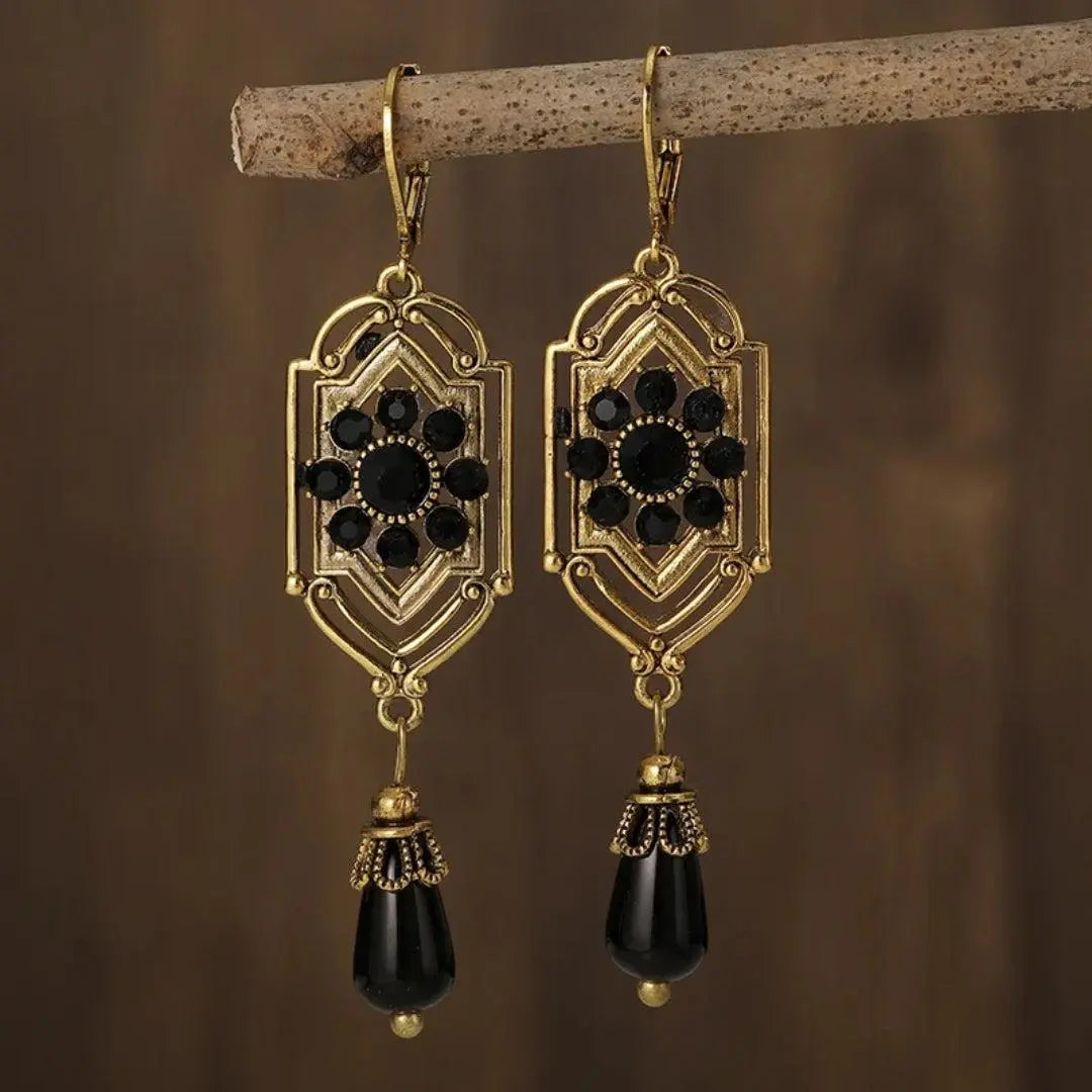 1+1 Offer: Vintage Black Gold-Plated Dangle Earrings