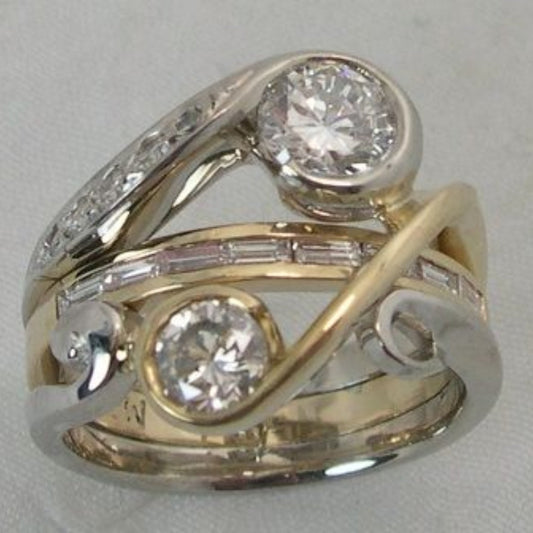 1+1 Offer: Vintage Inlaid Zirconia Gold & Silver Ring