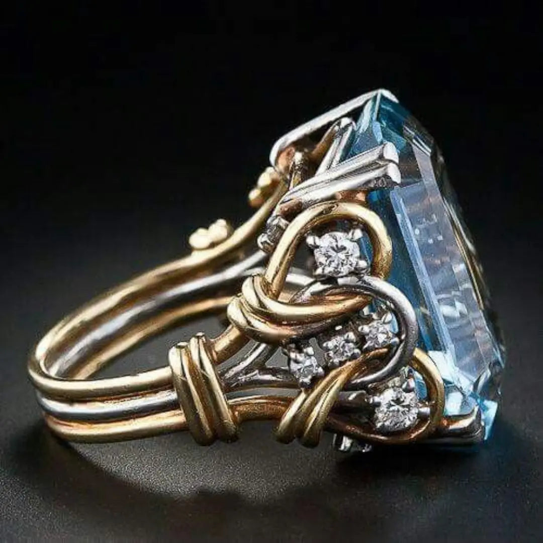 1+1 Offer: Vintage blue zirconia layered gold ring