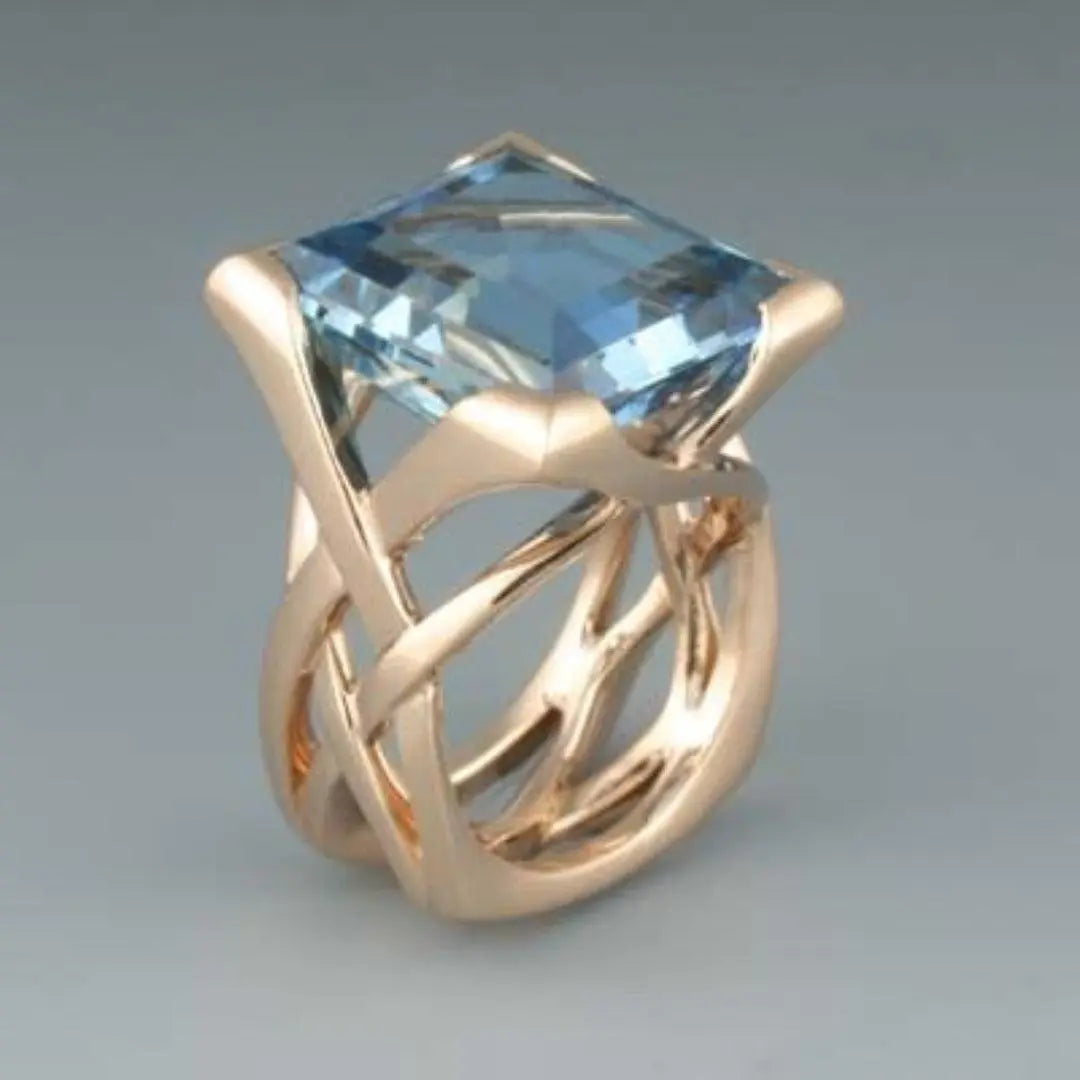 1+1 Offer: Vintage Rose Gold Blue Zirconia Ring
