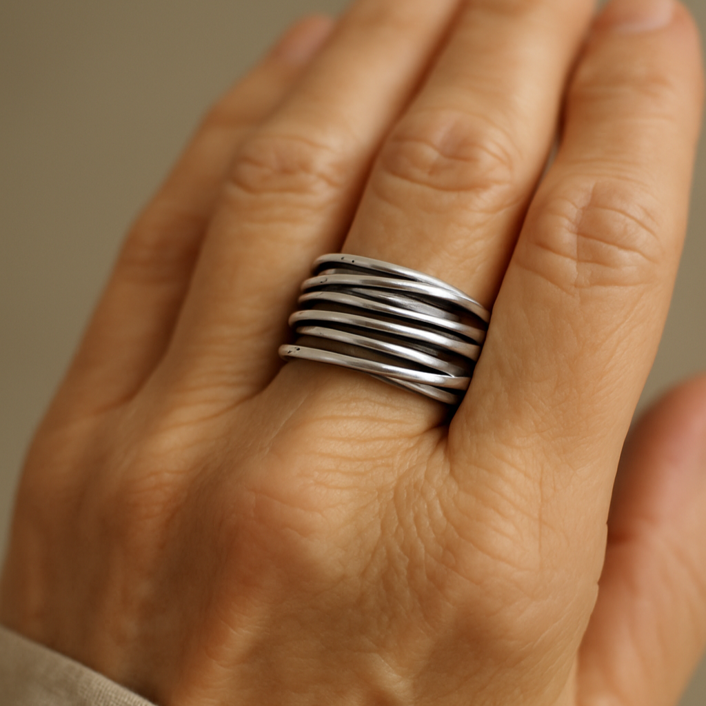 1+1 Offer: Silver Adjustable Layered Ring