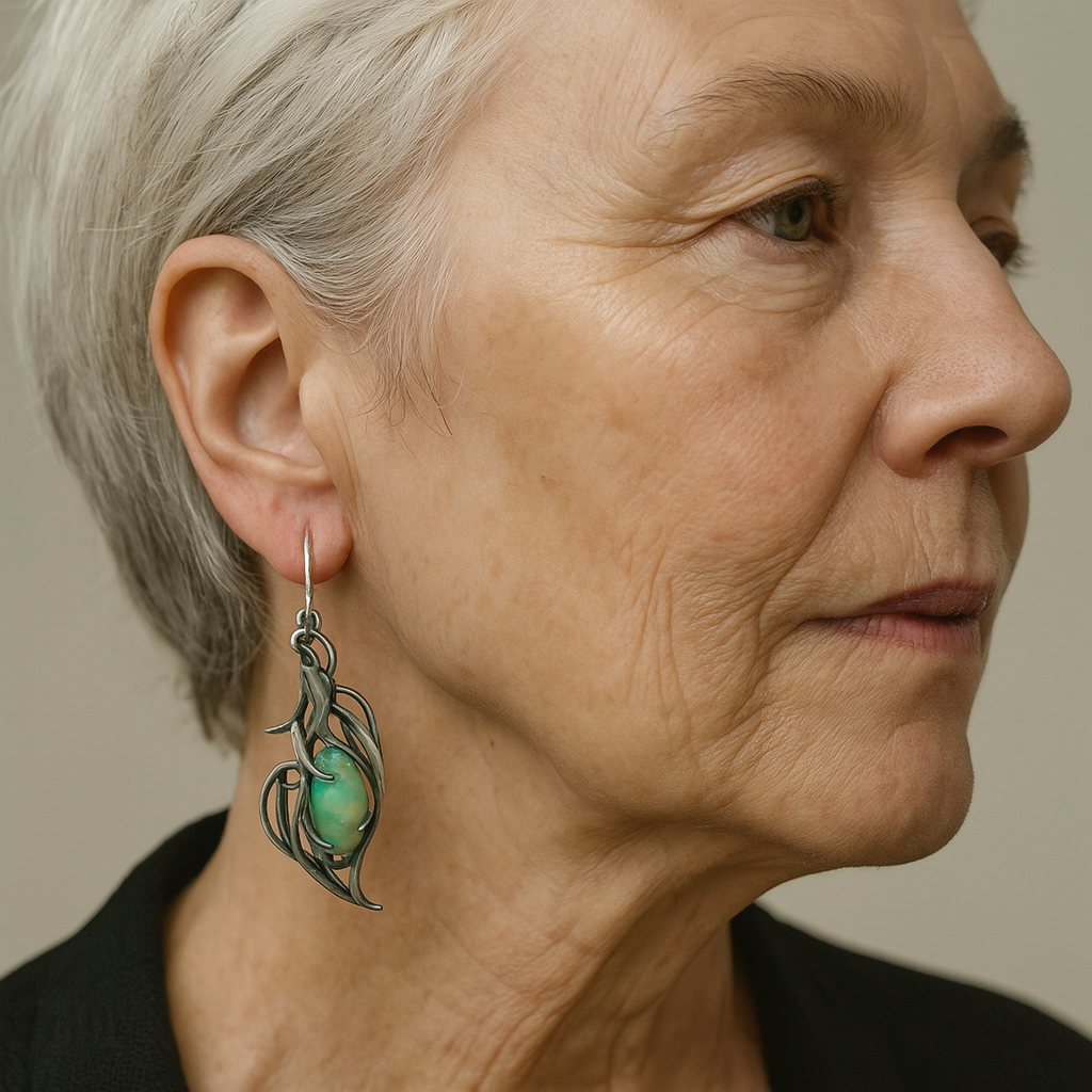 1+1 Offer: Vintage earrings made of blue opal in silver