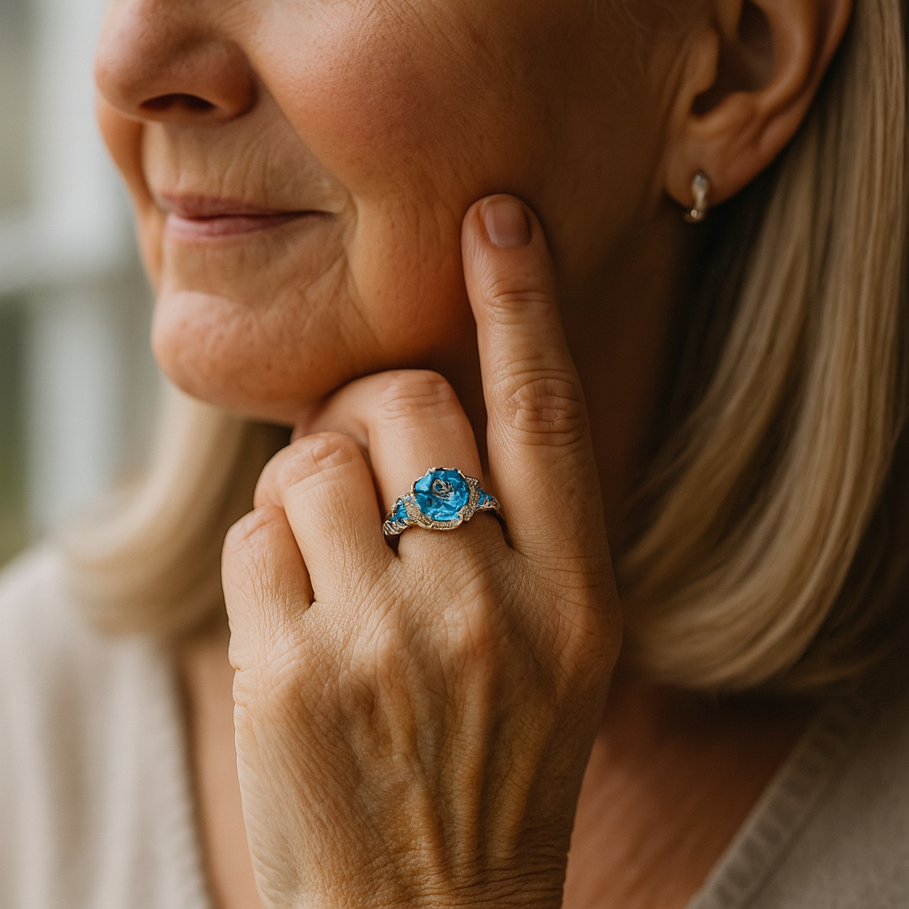 1+1 Offer: Vintage Silver Ring with Blue Crystal