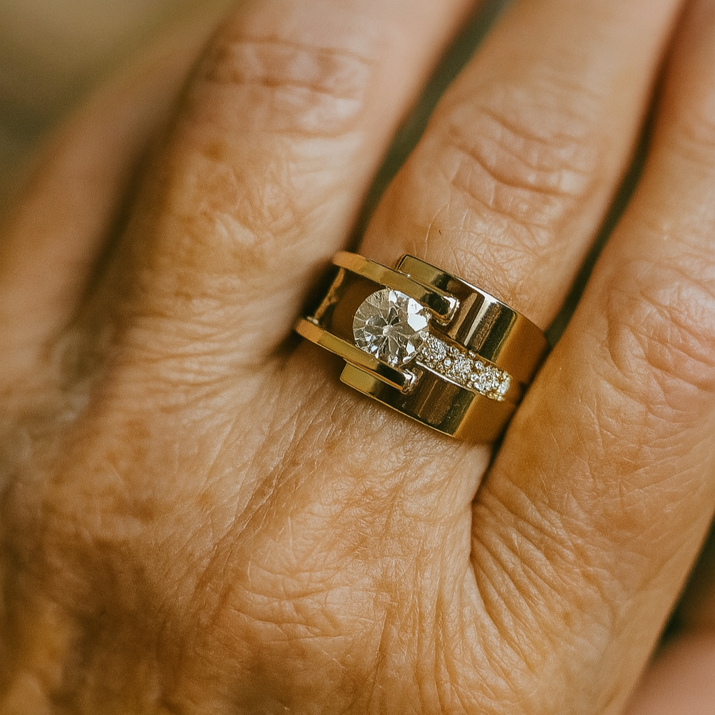 1+1 Offer: Vintage Golden Irregular Zirconia Ring