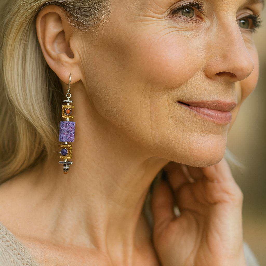 1+1 Offer: Vintage Lila Stein Old Earrings