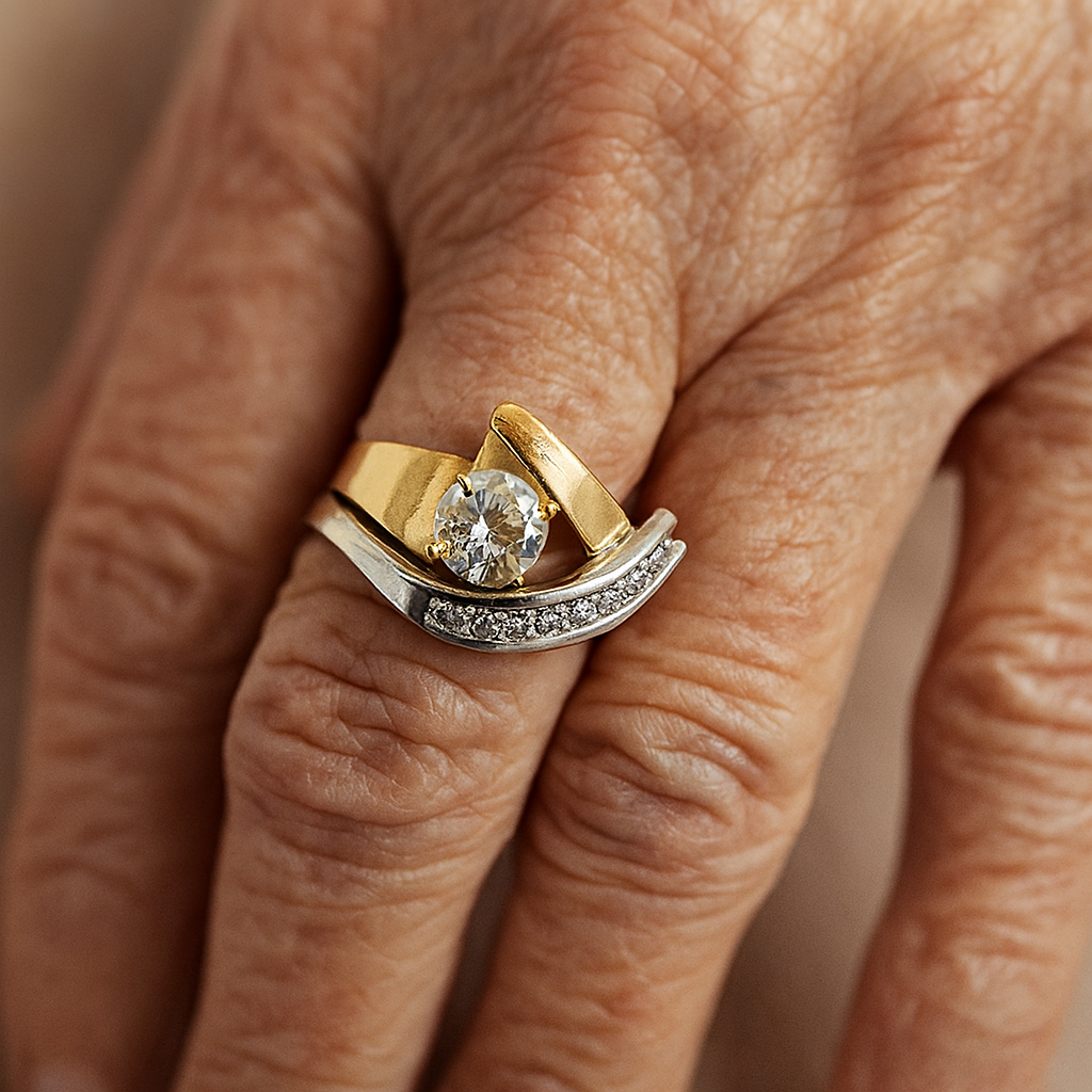 1+1 Offer: Vintage Irregular Gold & Silver Zirconia Ring