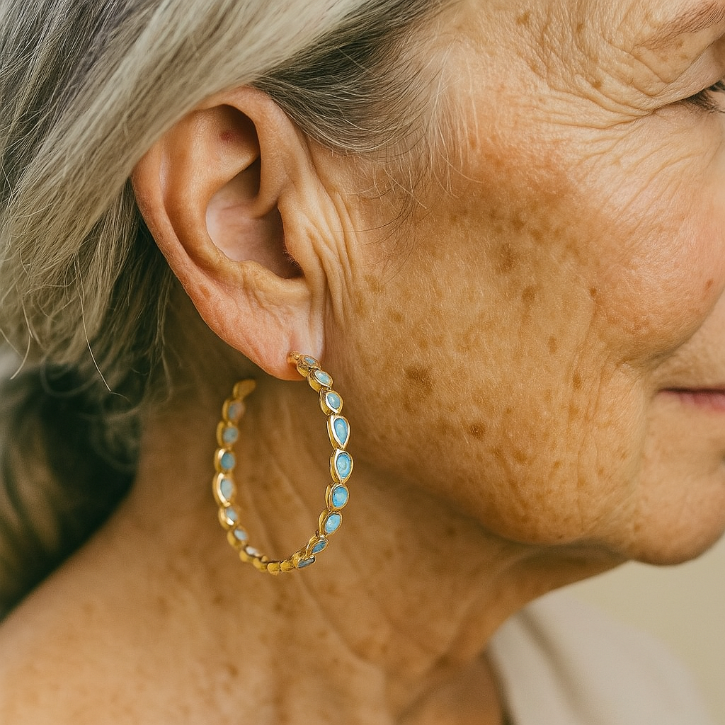 1+1 Offer: Vintage Blue Opal Gold Earrings