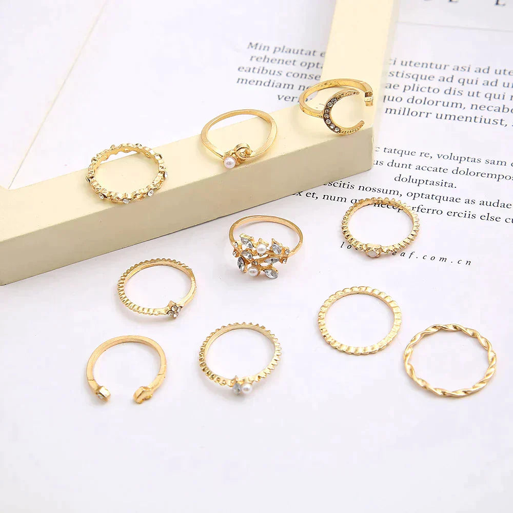 1+1 Offer: 10-Pack Bohemian Silver and Gold-Plated Rings
