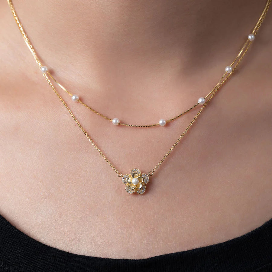 Double Layer Pearl Flower Necklace
