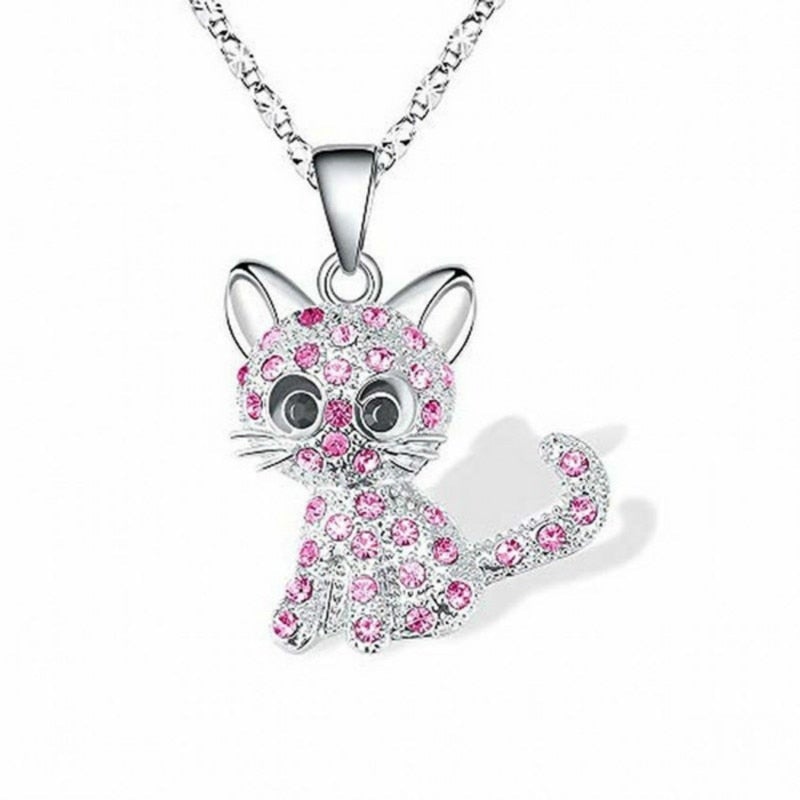 1+1 Offer: Silver Baby Kittens and Coloured Zirconia Necklace