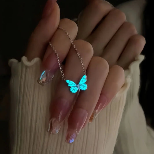 Blue Luminous Butterfly Necklace & Bracelet Set