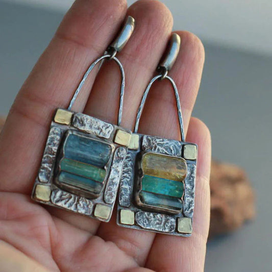 1+1 Offer: Antique" earrings with blue and green crystals