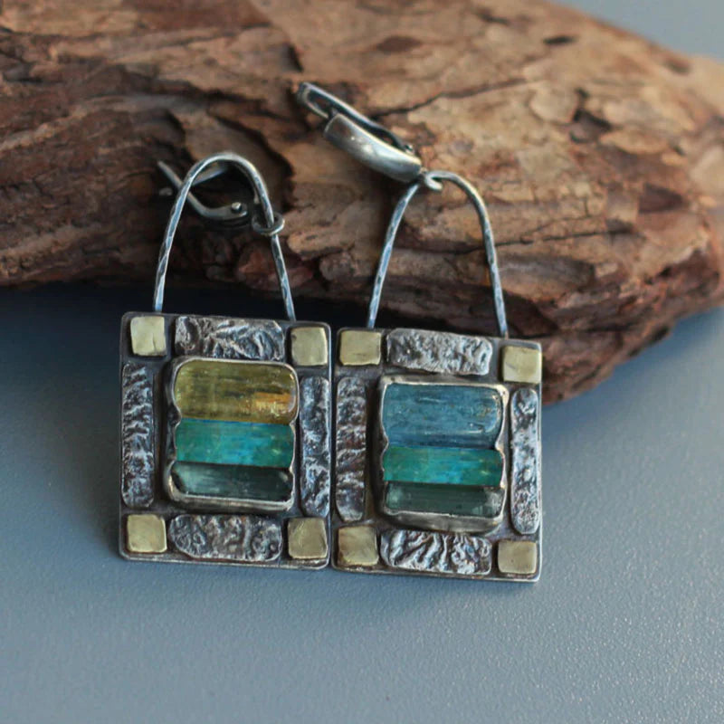 1+1 Offer: Blue Green Crystal Earrings