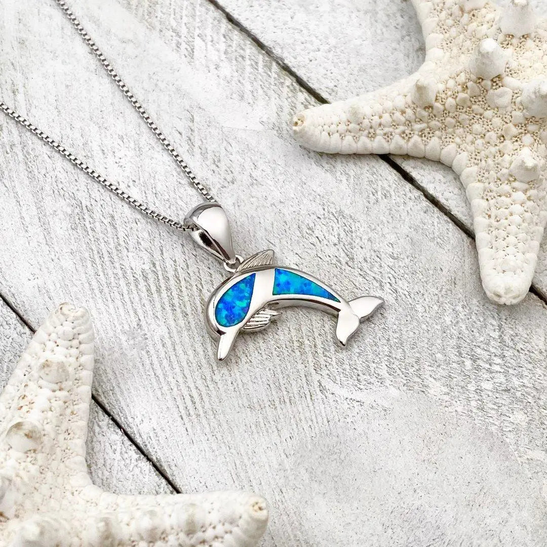 1+1 Offer: Dolphin Necklace made of Opal and Silver