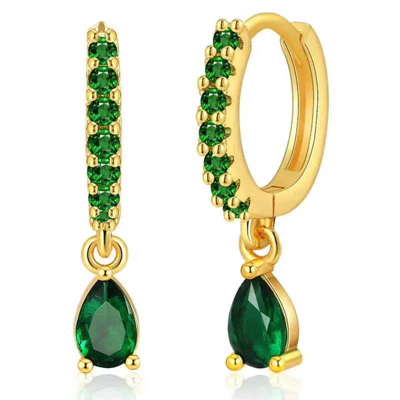 1+1 Offer: Zirconia earrings with emerald in gold