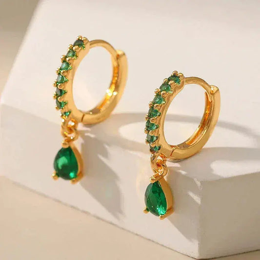 1+1 Offer: Zirconia earrings with emerald in gold