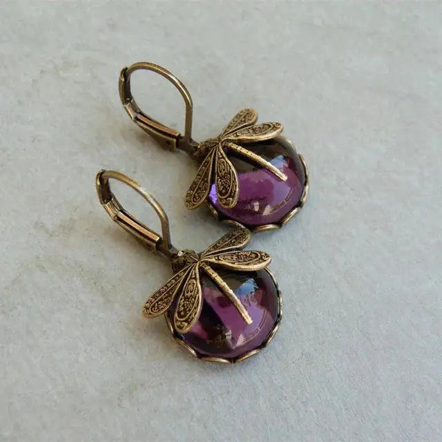 1+1 Offer: Spherical dragonfly earrings in antique gold