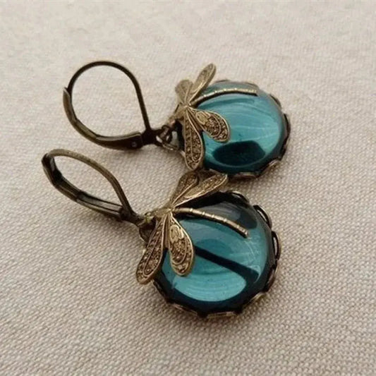 1+1 Offer: Spherical dragonfly earrings in antique gold