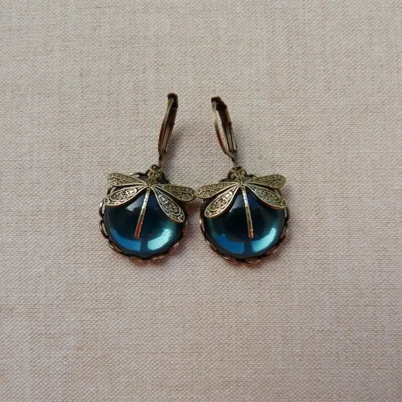 1+1 Offer: Spherical dragonfly earrings in antique gold