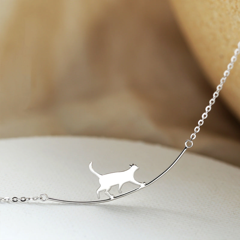 1+1 Offer: Climbing Cat Necklace in Silver