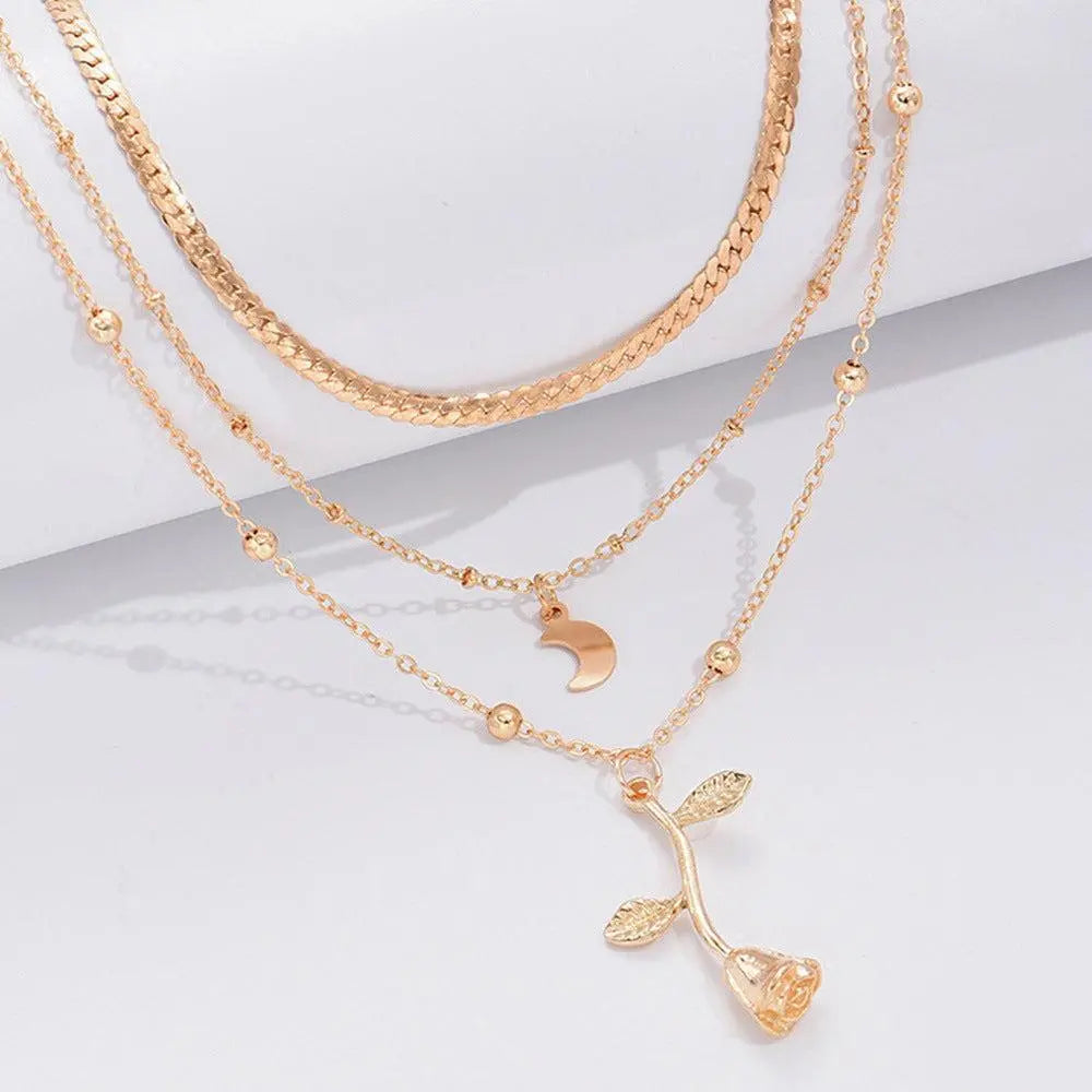 1+1 Offer: Golden Rose Pendant Necklace