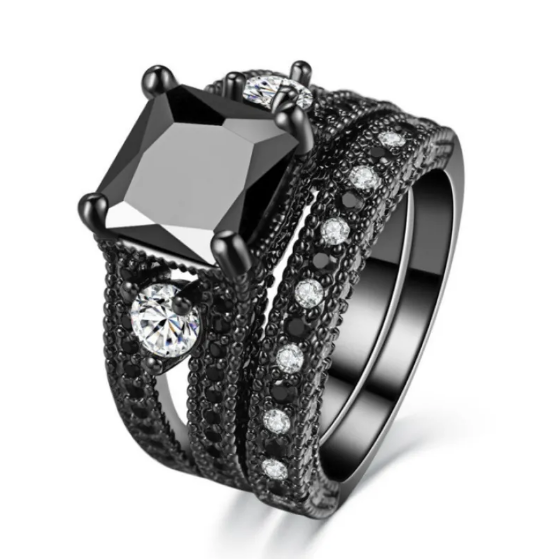 Black Zircon & Diamond Ring